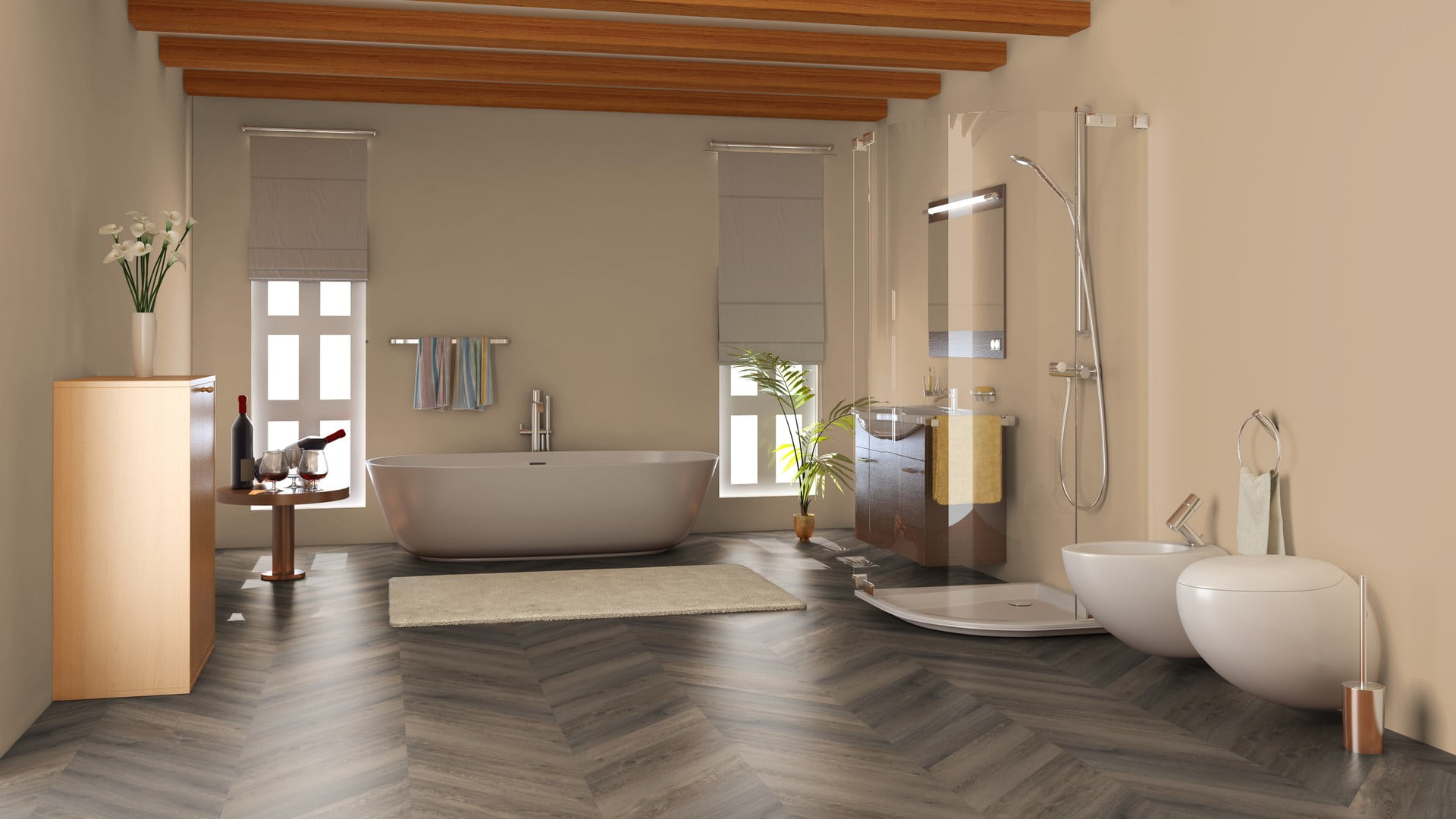 Parva Chevron Lombardia 42217 PVC Hongaarse Punt vloer mFLOR 3 Parva Chevron Lombardia 42217 PVC Hongaarse Punt vloer mFLOR badkamer